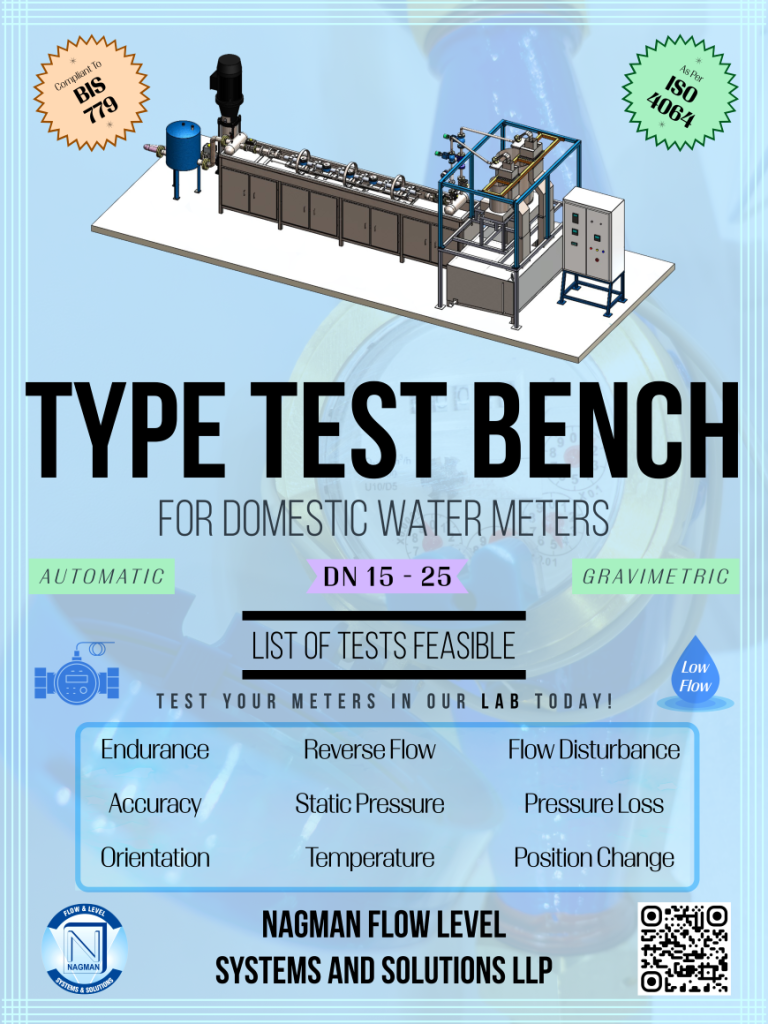 Type Test Bench for Domestic Water Meters - Automatic Gravimetric Testing System (DN 15–25) | BIS 779 & ISO 4064 Compliant | Nagman Flow